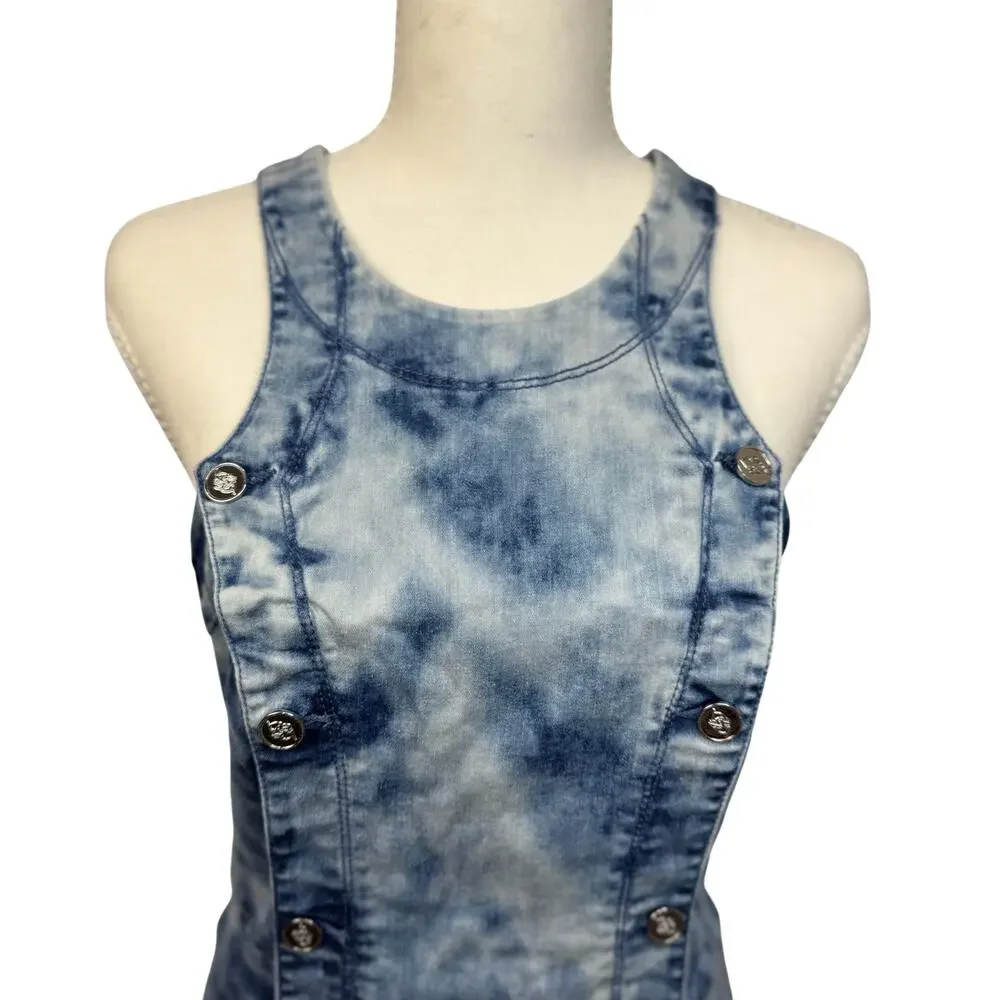 Bebe Denim Bodycon Mini Dress Blue Acid Wash Women’s 8 Y2K 2000s Club McBling - Picture 5 of 16